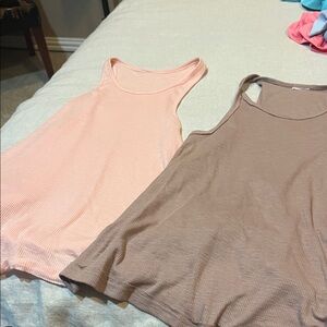 Free People Peach and Brown Tank Tops